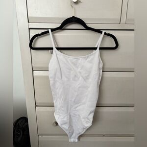 White, Black, and Gray Adjustable Spaghetti Strap Bodysuit